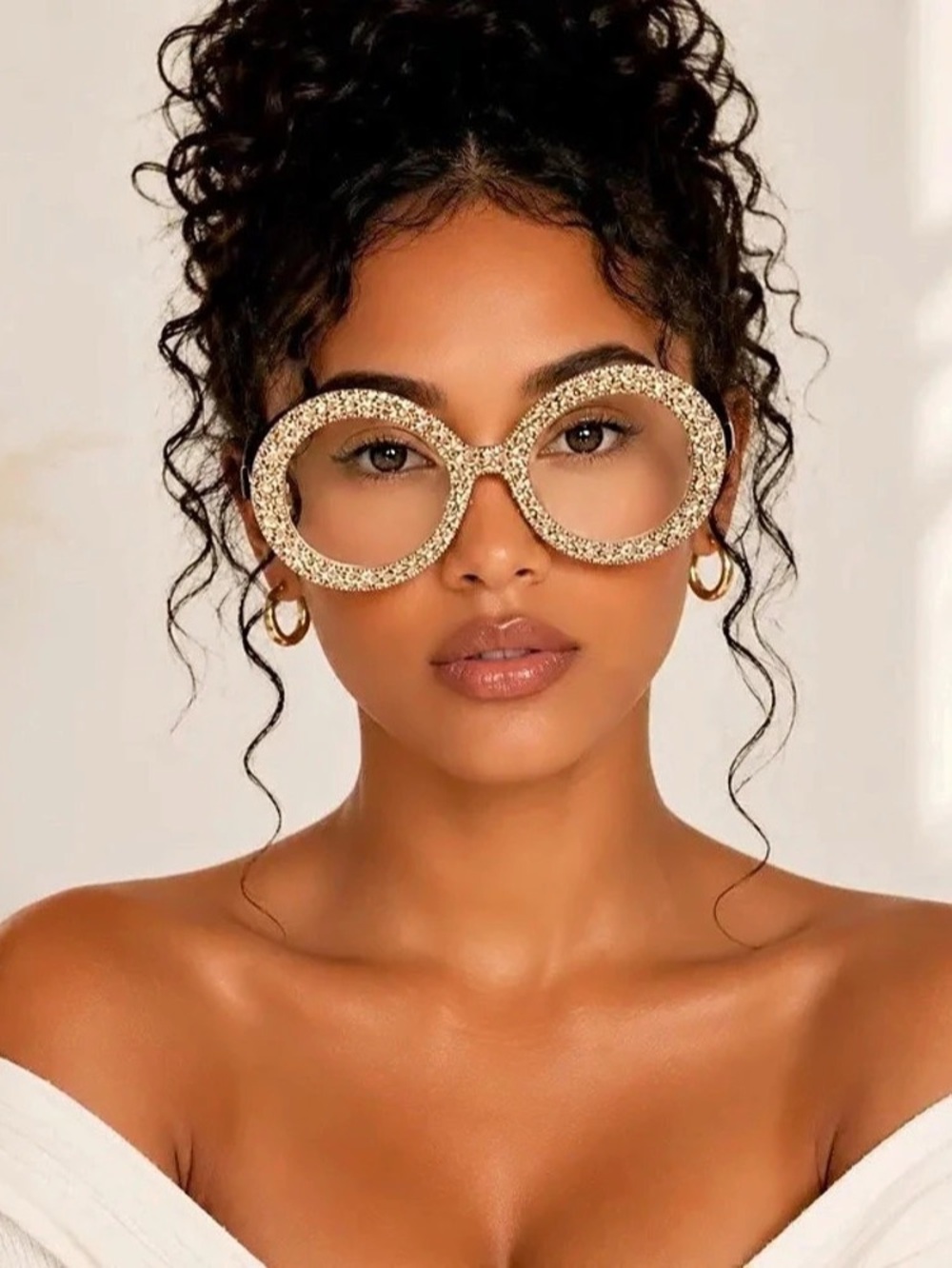 Embellished Oversized Glasses in Gold & Brown New
